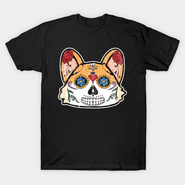 Corgi Sugar Skull T-Shirt by karutees